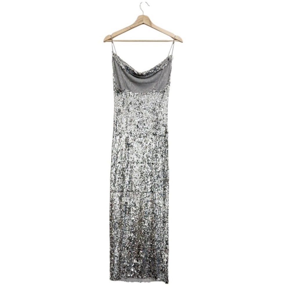 NWT Zara Silver Sequin Maxi Dress Size S - Picture 6 of 16